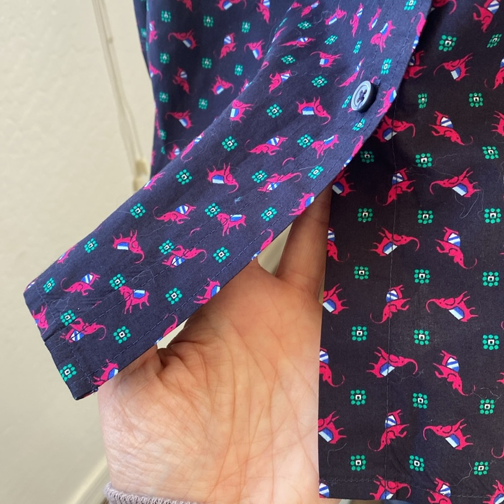 TALBOTS Long Sleeved Cotton Elephant Pattern Button Down Shirt - Picture 9 of 9